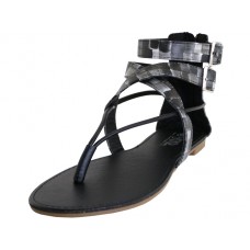 W6400L-B - Wholesale Women's "EasyUSA" Gladiator Cross Strap Thong Sandals ( *Black Color ) 